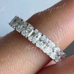 Radiant Cut Eternity Band Moissanite Wedding Band 4*2mm Radiant Cut Moissanite Band 14K Gold Promise Band Moissanite Eternity Band For Women