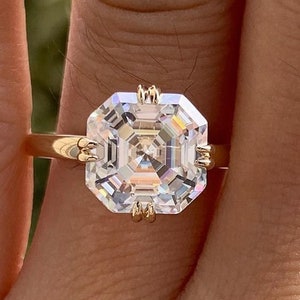 2.5Carat Asscher Cut Lab Grown Diamond Ring IGI Certified Lab Grown Diamond Engagement Ring 18k Gold Vintage Bridal Ring Anniversary Gift
