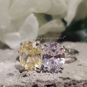 Toi Et Moi Engagement Ring 3.0 CTW Oval Cut Light Yellow Diamond Engagement Ring Classic Daily Wear Two Stone Ring Women&#39;s Anniversary Gifts
