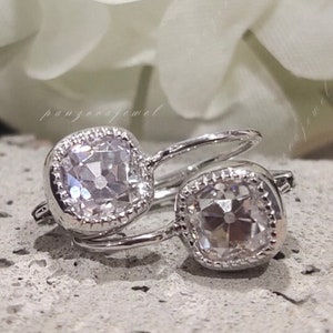 Bezel Set Moissanite Antique Earrings 2.0 CTW Old European Cut Moissanite Earring 18k Gold Lever Back Earring Anniversary Gifts For Women&#39;s