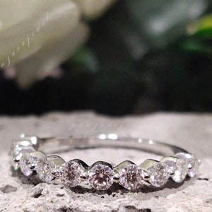 3 mm Round Cut Colorless Moissanite Engagement Band Half Eternity Wedding Band Stacking Bridal Band 18k Gold Promise Ring Anniversary Gift