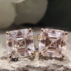 Asscher Cut Moissanite Stud Earrings 6mm Each Asscher Cut Moissanite Earrings Square Diamond Earrings 18k Gold Solitaire Push Back Earrings