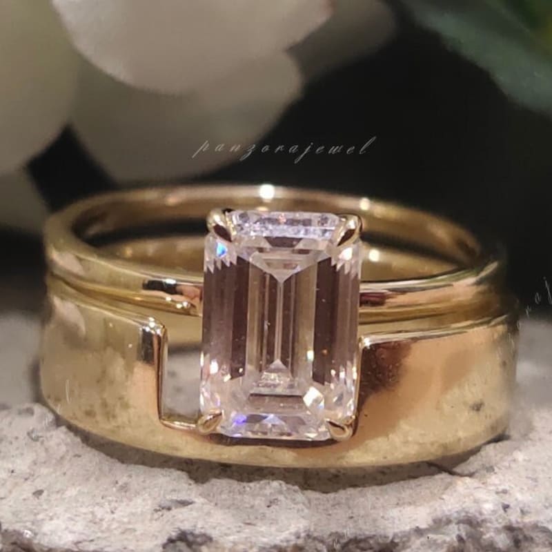 Wide Band Solitaire Ring - Etsy