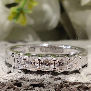 Five Stone Eternity Ring 4mm Asscher Cut Moissanite Engagement Ring Square Diamond Wedding Band 18k Gold Stacking Ring Birthday Gift For Her