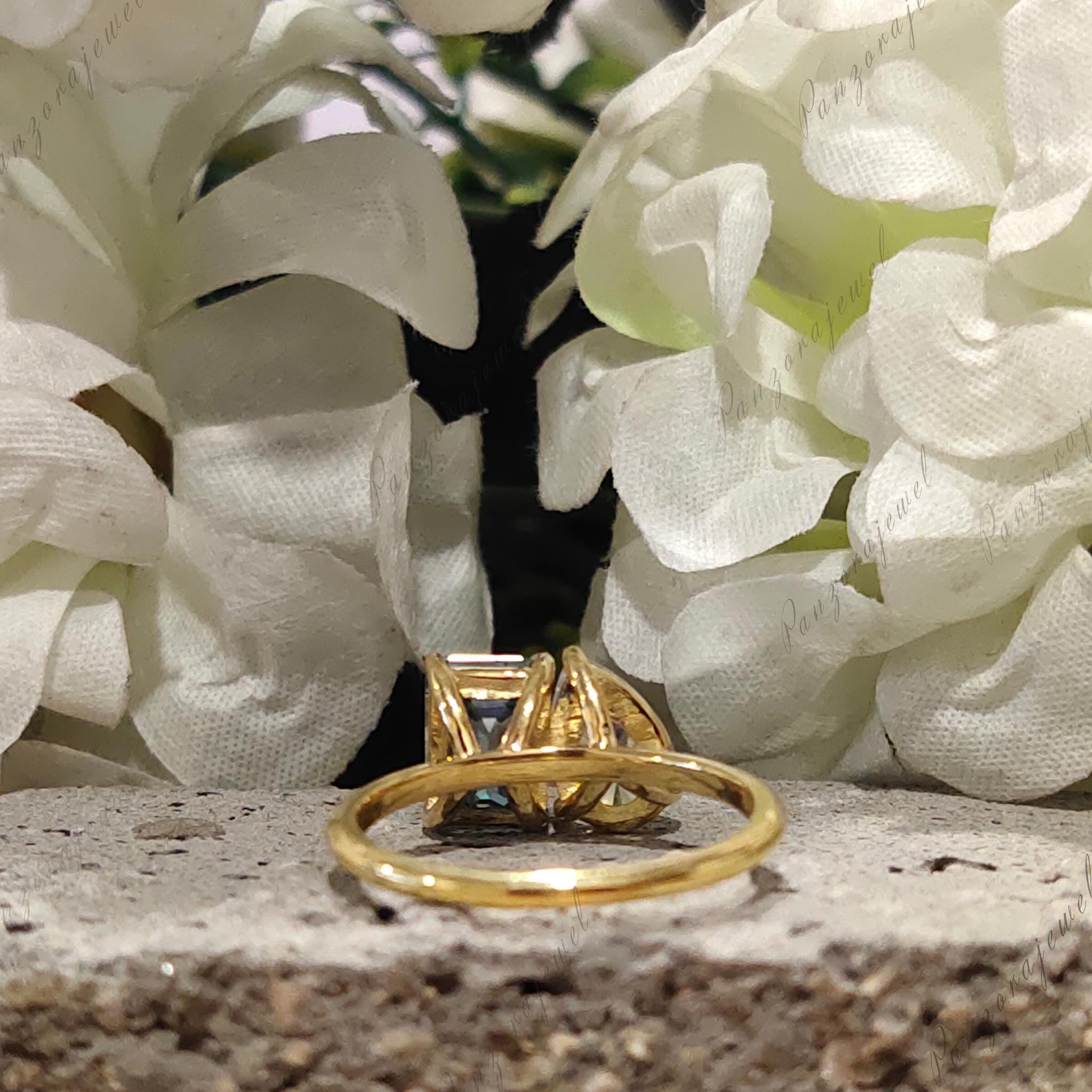 Toi Et Moi Blue CZ Ring | Emerald & Pear Two Stone Ring | 2.50 CTW
