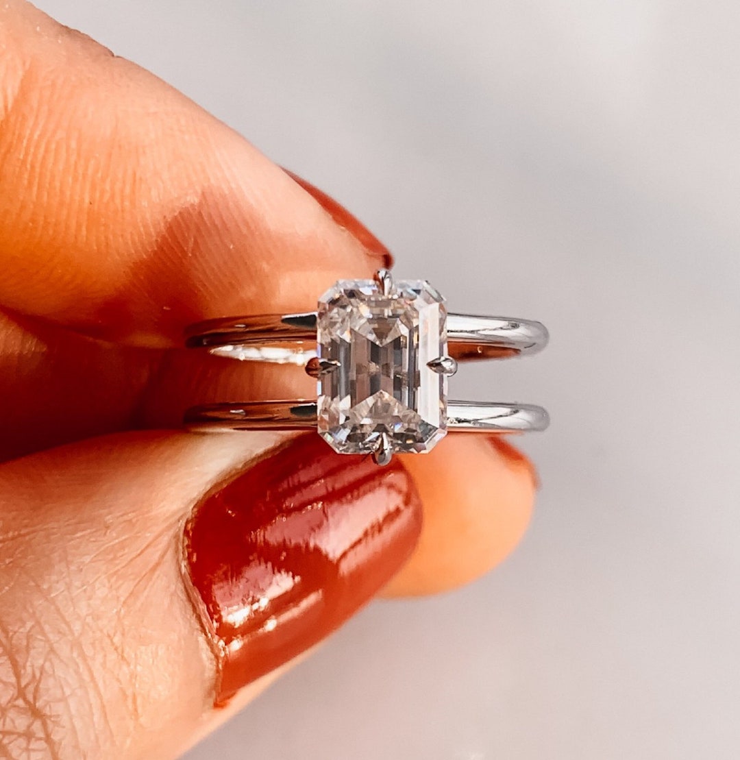 Double Band Wedding Ring Solitaire Engagement Ring 1.67 Ct Etsy