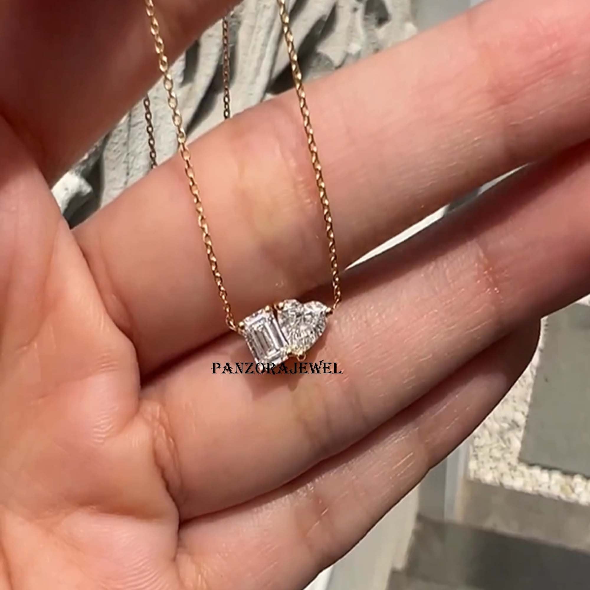 Toi Et Moi Moissanite Necklace Two Stone Moissanite Pendant