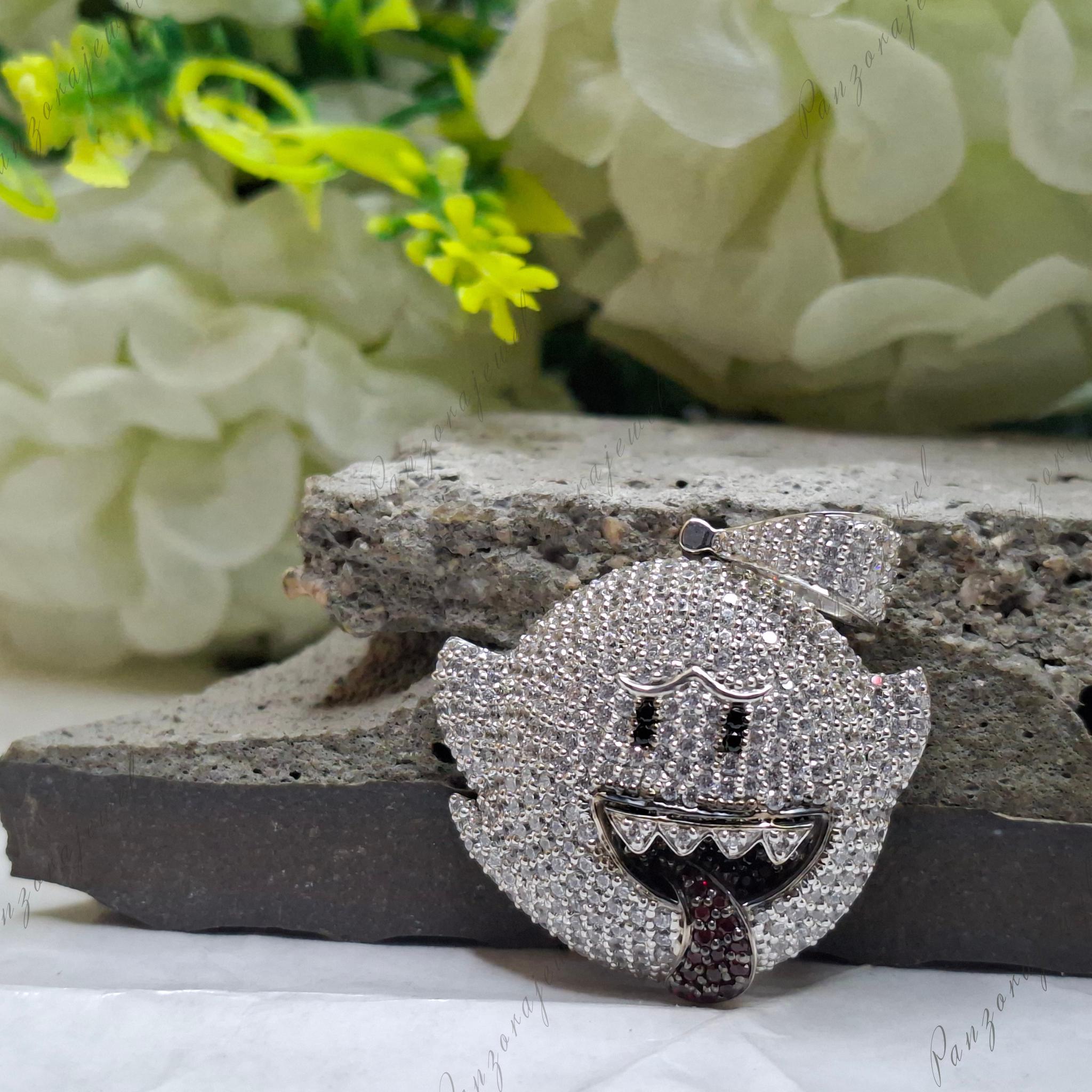 1.70 Inch Dainty Iced Out Emoji Pendant Round Cut Moissanite Hip