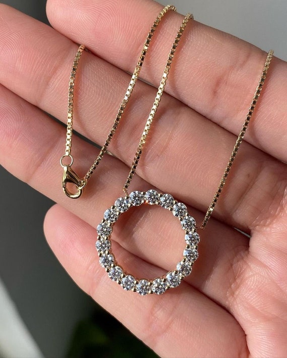 Open Circle Moissanite Pendant 3mm Round Cut Moissanite Necklace