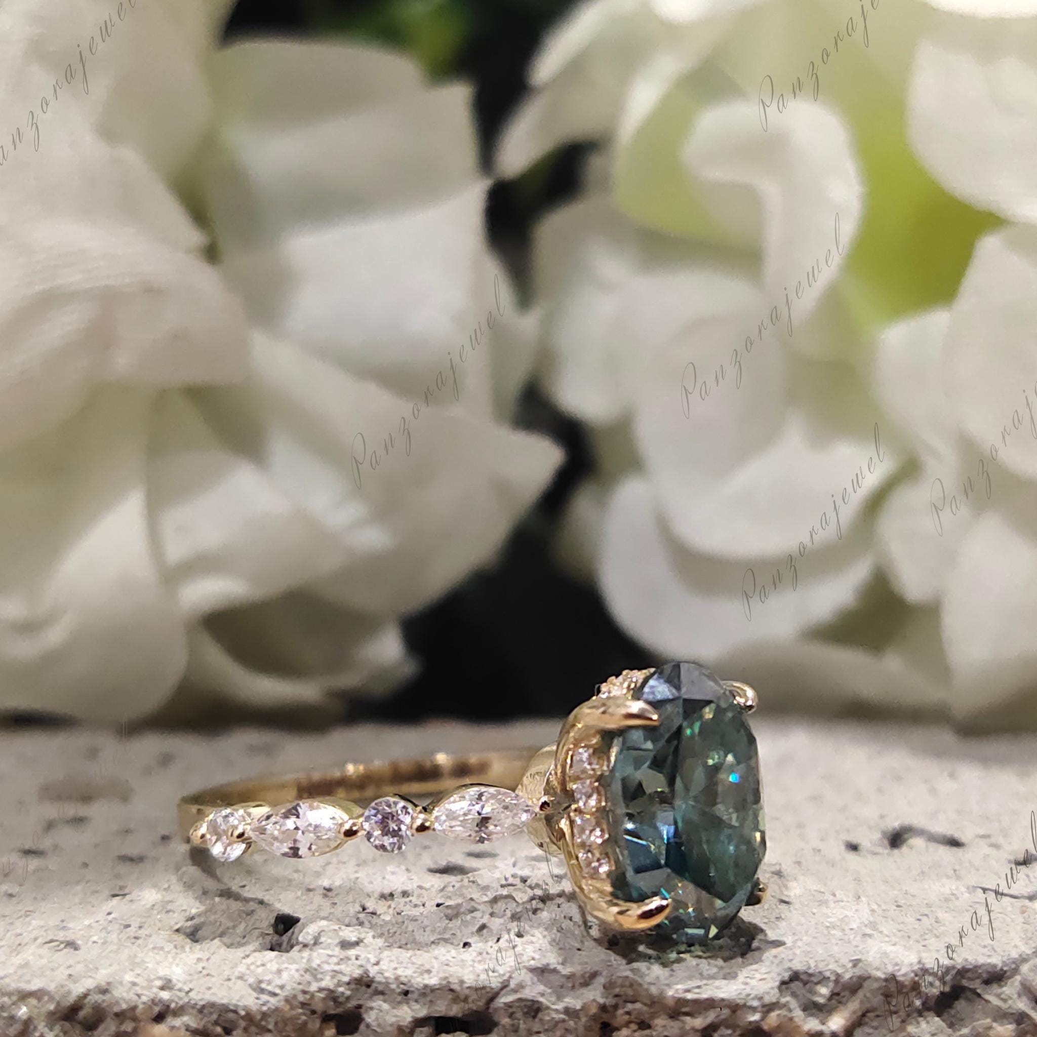 2カラット モアッサナイト エンゲージリング 男性用 ブルー/イエロー