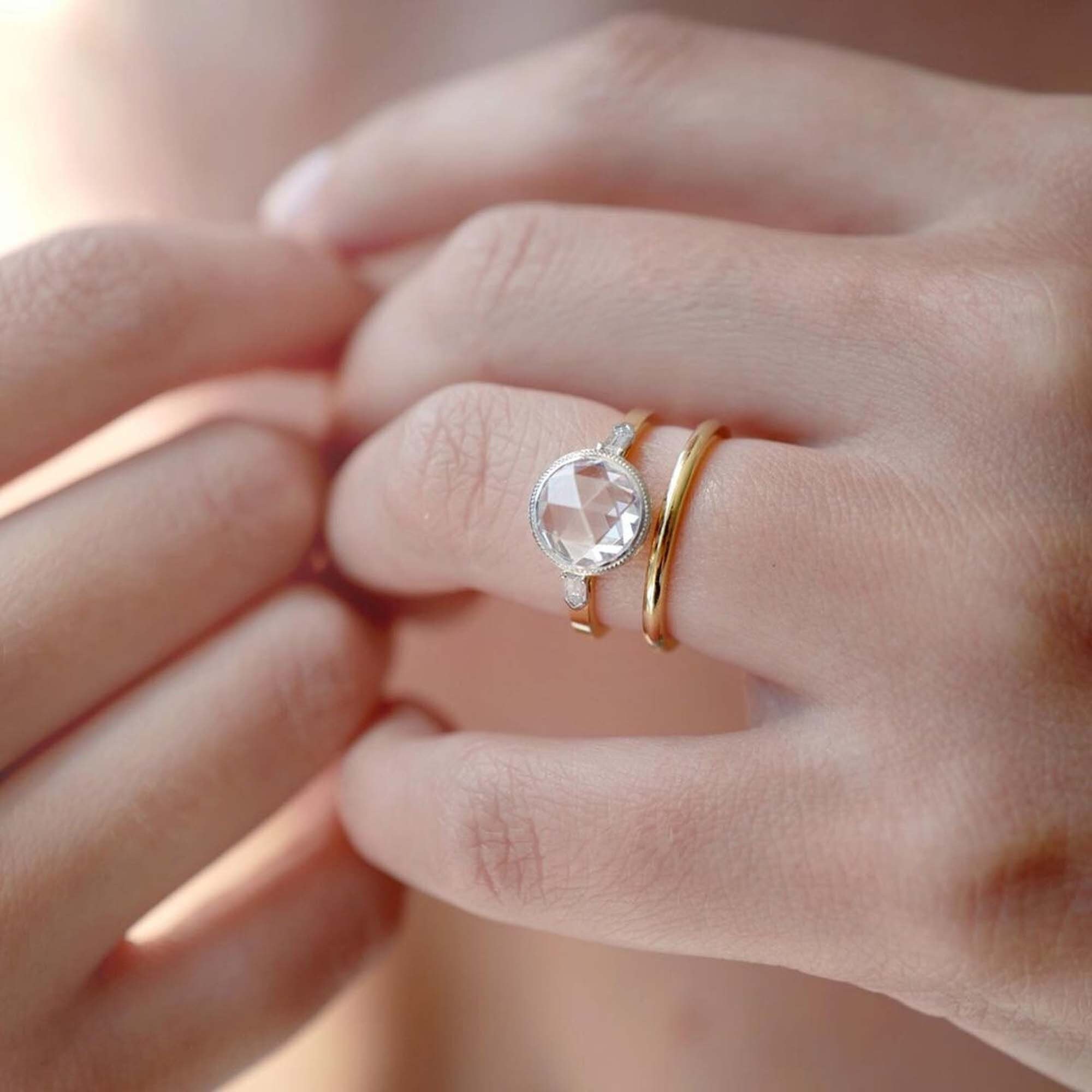 Rose Cut Moissanite Ring Set Bezel Set Moissanite Ring 8.5 Mm