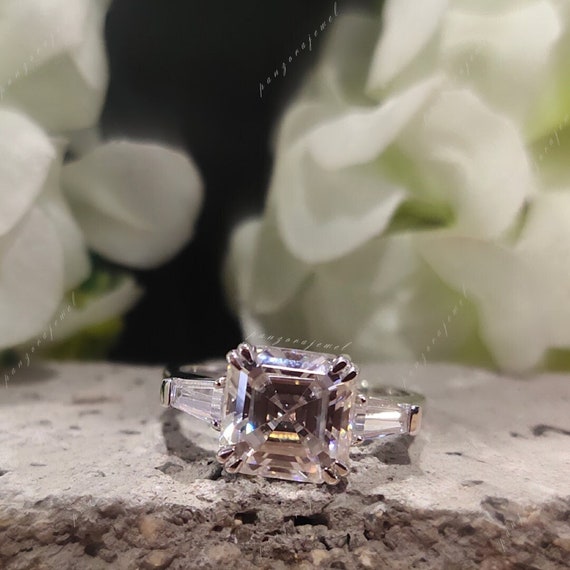 Asscher baguette clearance diamond ring