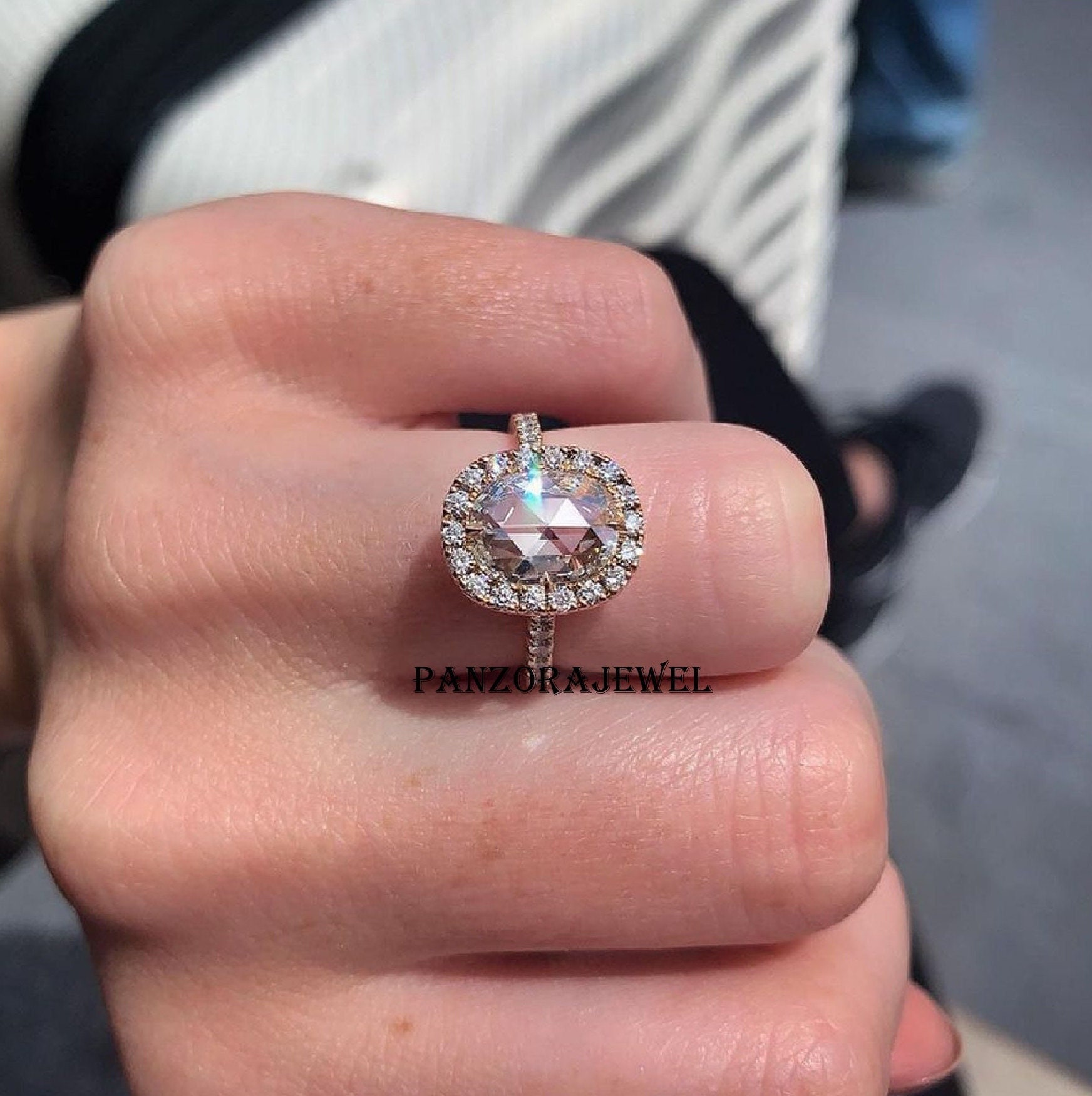 Rose cut shop oval moissanite