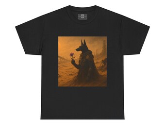 Dystopian Anubis Art T-Shirt, Unique Graphic Tee, Dog Lover Gift