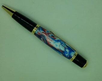 red, white and blue Gatsby style pen