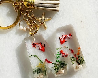 Personalized Resin Koi Fish Keychain, Custom Name Charm, Lucky Bag Accessory