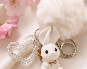 Fluffy Bunny Pompom Keychain | Kawaii Rabbit Bag Charm | Handmade Accessory