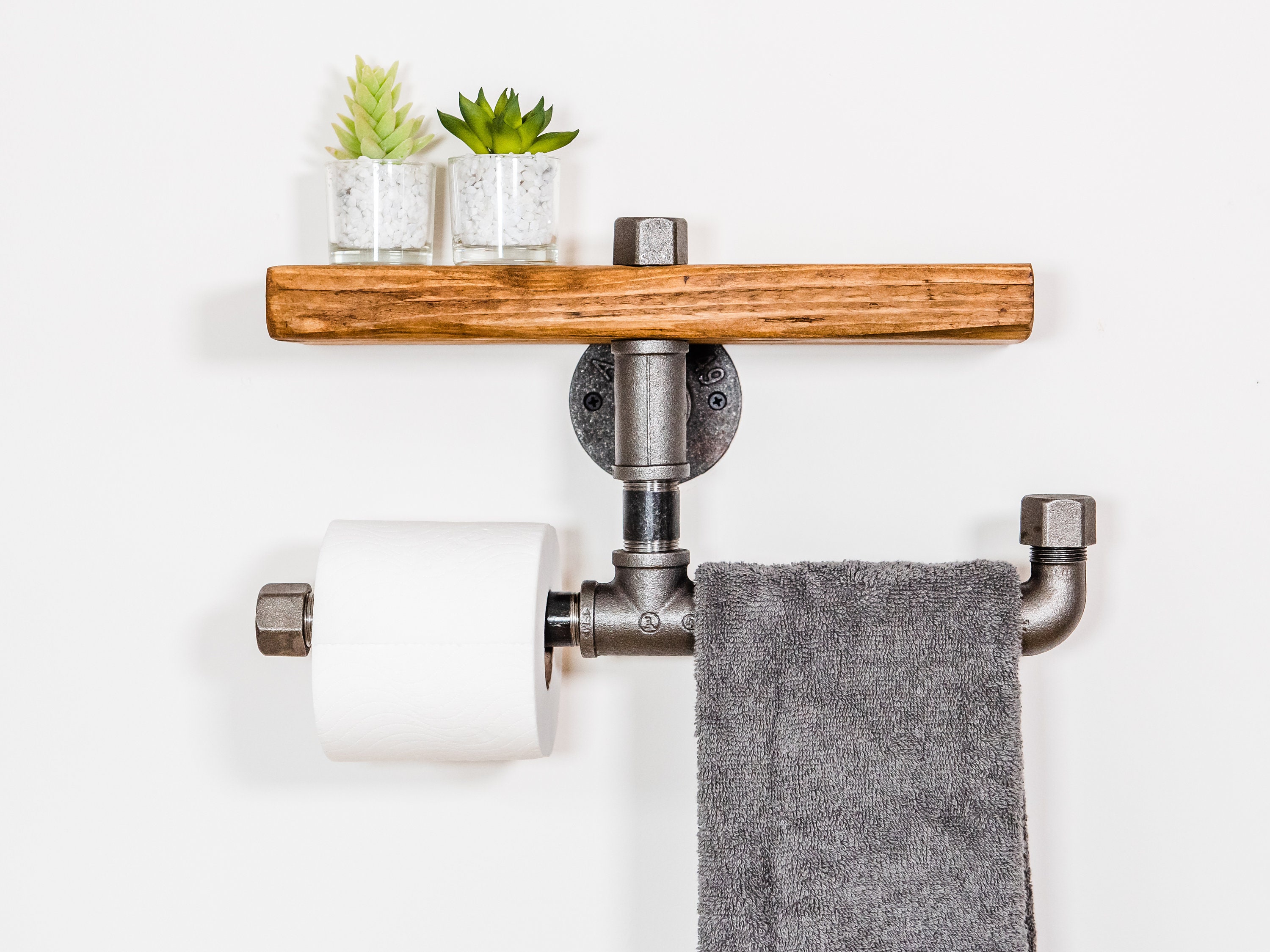 Free Standing Vintage TOILET ROLL HOLDER With Spare Toilet Roll Holder Made  From Silver Industrial Pipe Fittings 