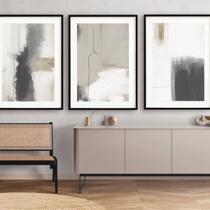 Modern Neutral Abstract Wall art Set of 3, Black and Beige Abstract Prints, Minimalist Neutral Gallery Wall, Japandi Wall Decor