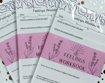 Cahier d'exercices sur les sentiments pour la pleine conscience, bloc-notes sur les soins personnels, pour la tenue d'un journal, outil de thérapie, ressource sur l'anxiété, cadeau pour la santé mentale