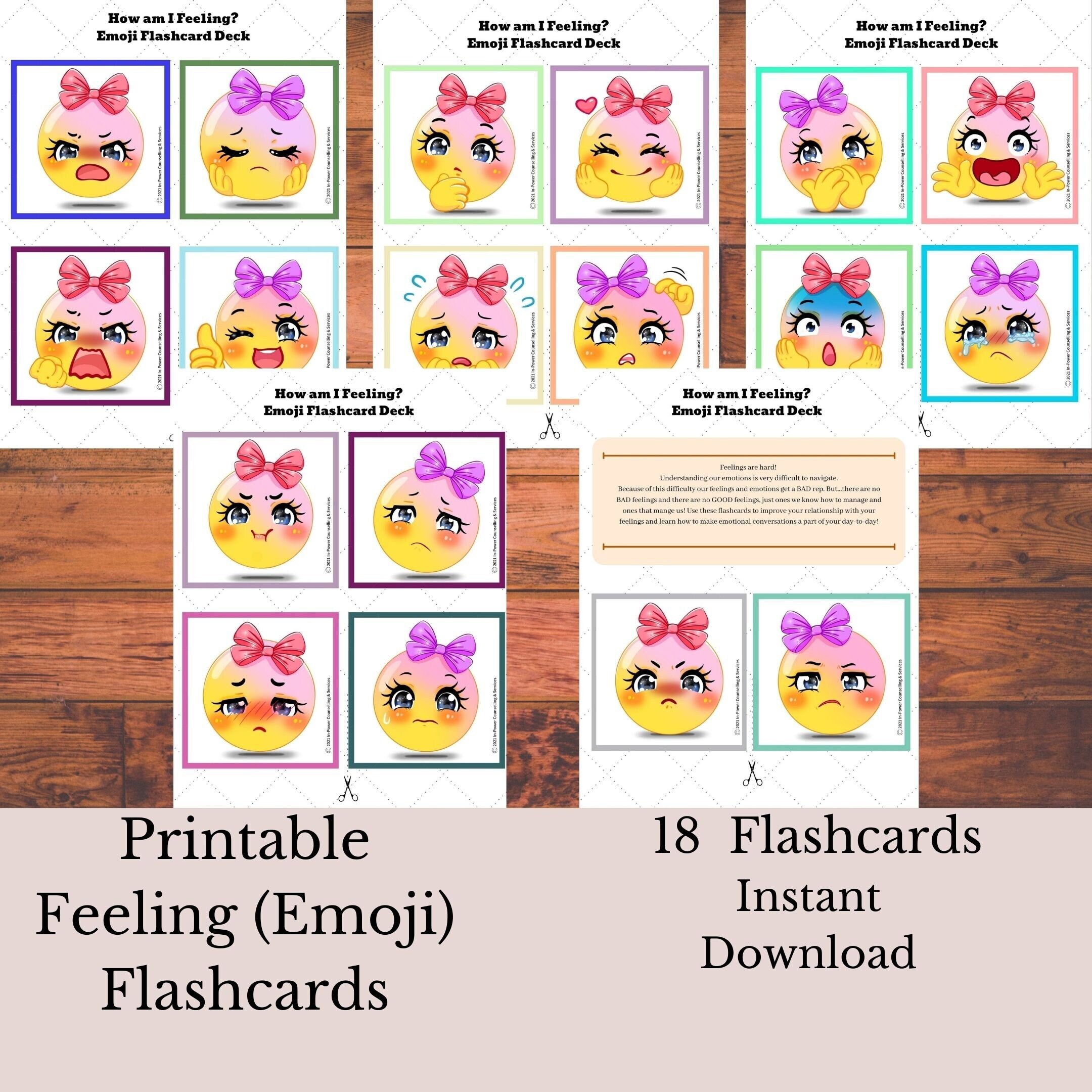Emoji Flashcard Deck Printed Emotion Flashcards Feeling Etsy