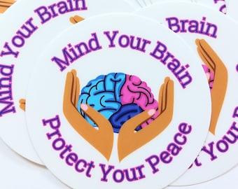 Autocollant, Autocollant santé mentale, Anxiété, Faites attention à votre cerveau Protégez votre paix, Papeterie