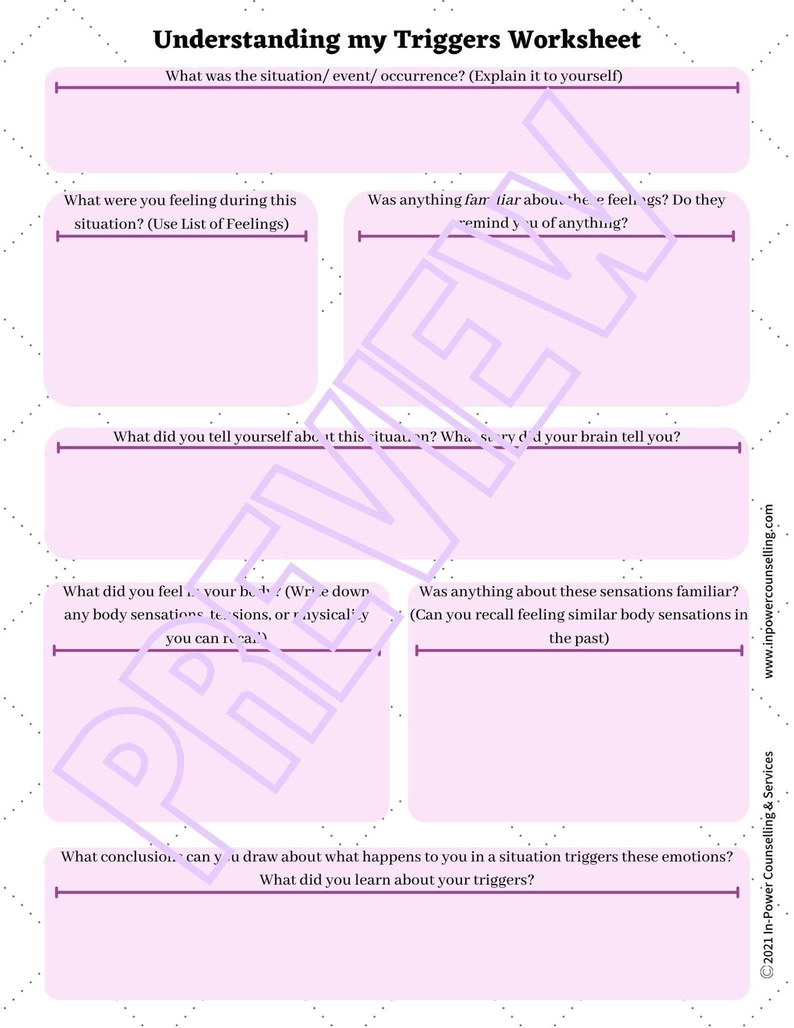 Anxiety Worksheet Understanding my Triggers Handout Mental | Etsy