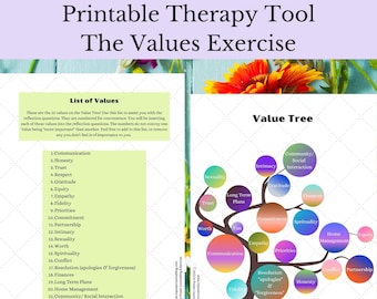 Outil thérapeutique imprimable, Exercice sur les valeurs, PDF thérapeutique, Outil sur la santé mentale, Ressource éducative, Activité d'exploration de soi