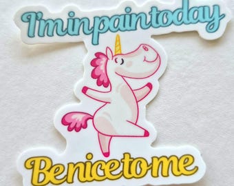 Sticker licorne, Sticker « J'ai mal aujourd'hui, sois gentil avec moi », Sticker sensibilisation à la douleur chronique, Sensibilisation au handicap, Sticker santé mentale