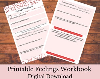Druckbares Gefühls-Arbeitsbuch für Achtsamkeit (Erdbeere), digitales Therapie-Tool, Angst-Arbeitsbuch, Ressource für psychische Gesundheit, Bildung, Journal