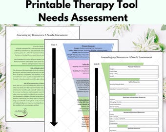 Outil de thérapie imprimable, évaluation des besoins, thérapie PDF, ressource sur la santé mentale, bien-être, outil de pleine conscience, journal, éducation