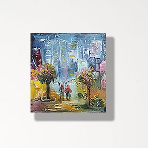 Tel Aviv Party Night Cityscape Towers Vivid Gift from Israeli travel Poster from travel Author’s Technique   ArtseeKati Design Cozy Thing