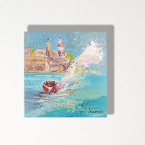 Fête de radeau de bateau de tour de paysage marin de Tel-Aviv à l'origine cadeau du voyage art renversant fait sur commande de la technique de l'auteur de Foto ArtseeKati chose confortable