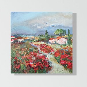 Campo francês Paisagem brilhante Flores Lugares lindos Presente de viagem Originalmente Técnica do autor Arte única ArtseeKati Arte personalizada
