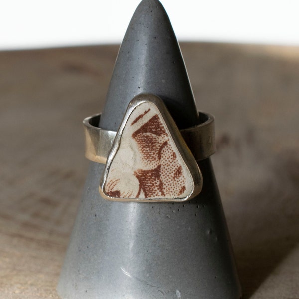 Sea Pottery Ring, Recycled silver, Isles of Scilly, Size N 1/2