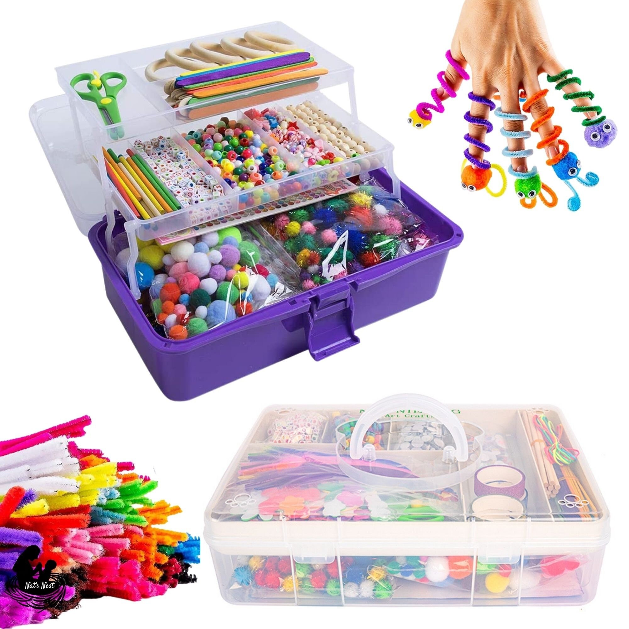 Olly Kids Craft Kits Library in a Plastic Craft Box Organizer- Craft and Art  Supplies for Kids Ages 4 5 6 7 8 9 10 &12 Year Old Girls & Boys 