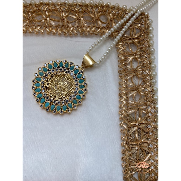 Islamic Kalima Kundan Necklace in Turquoise Pakistani Mala Allah necklace allah necklace