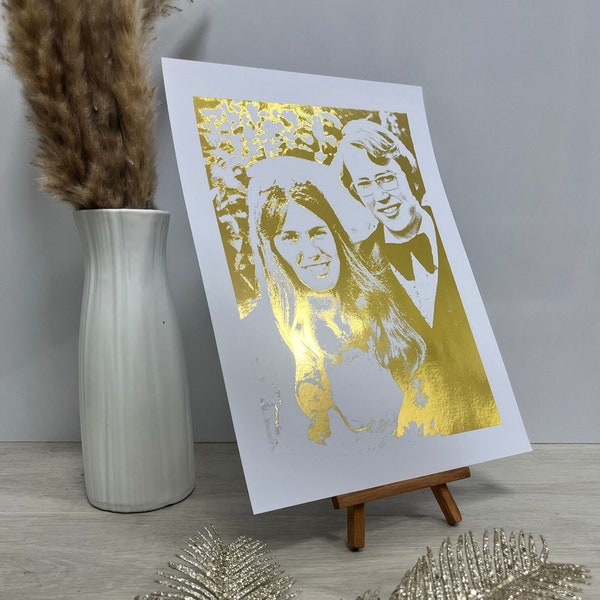 50. Hochzeitstag, Goldene Hochzeit Jahrestag Geschenk, Hochzeitsgeschenk, foliertes Portrait