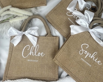 Bridesmaid Gift Bags, Bridesmaid Burlap Tote Bags, Bridesmaid Shimmer Jute Bag, Wedding Gift, Party gift bag