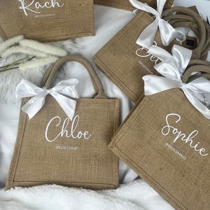 Sacs cadeaux de demoiselle d&#39;honneur, sacs fourre-tout en toile de jute de demoiselle d&#39;honneur, sac en jute scintillant de demoiselle d&#39;honneur, cadeau de mariage, sac cadeau de fête