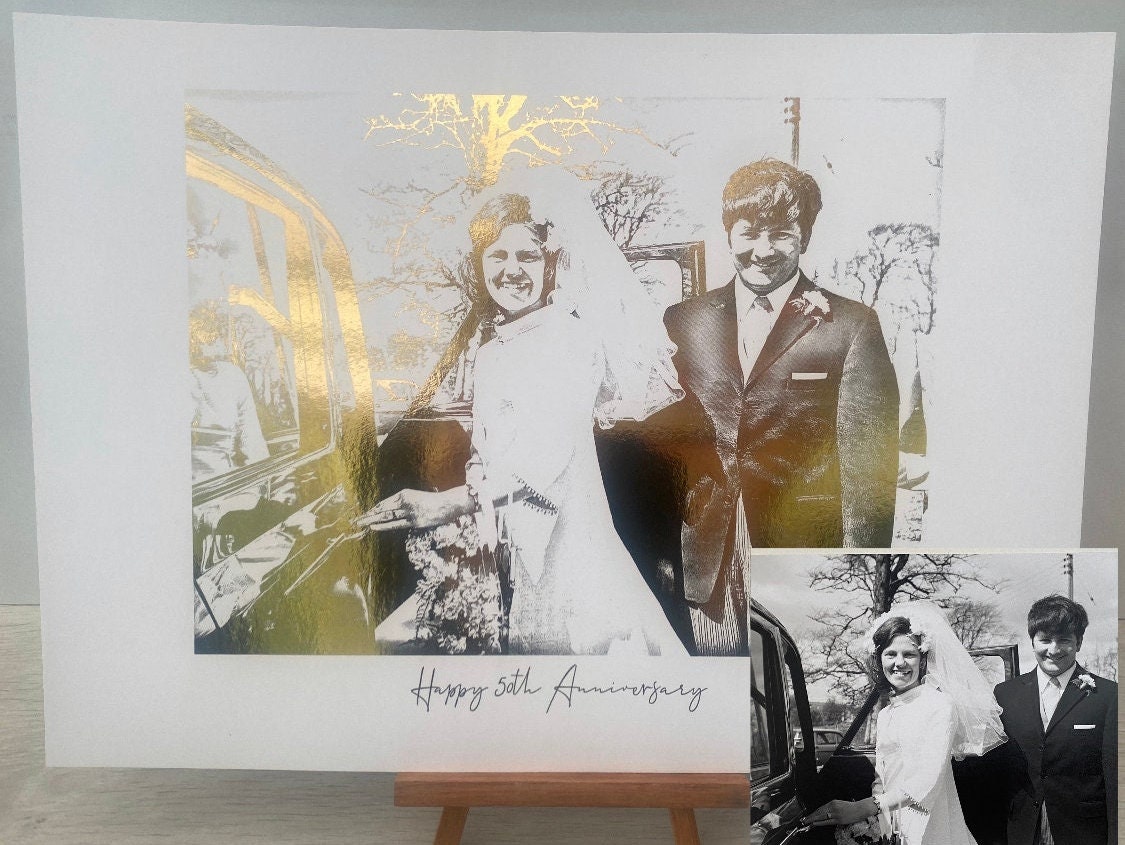 Golden Anniversary Print, 50th wedding anniversary, Golden wedding anniversary gift, wedding gift, foiled portrait