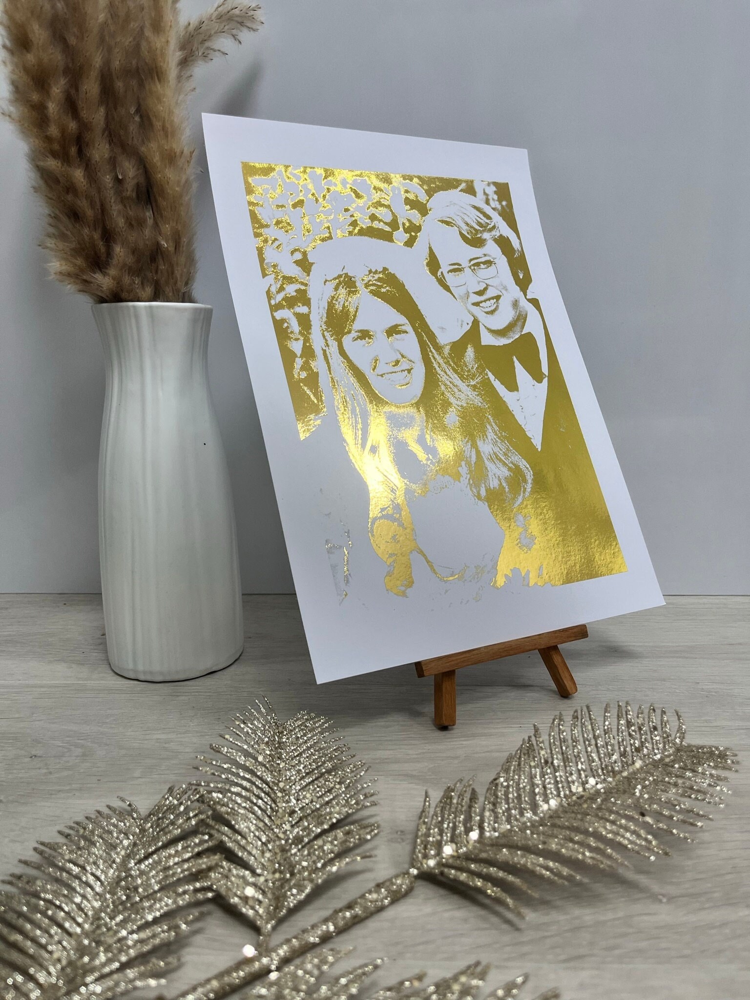 Golden Anniversary Print, 50th wedding anniversary, Golden wedding anniversary gift, wedding gift, foiled portrait