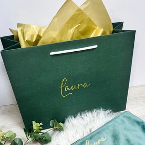 Sage Green Personalised Gift bag, Gift bag for Wedding, Gold and Green Favour Bag