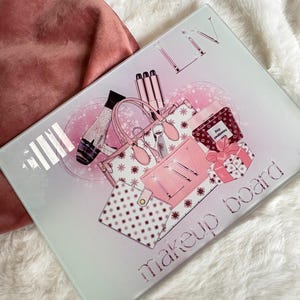 Personalised Glass Makeup Board 20cm x 28cm Heat Resistant for Hair Straighteners and Tongs - Ideal for Haircare and Makeup Application