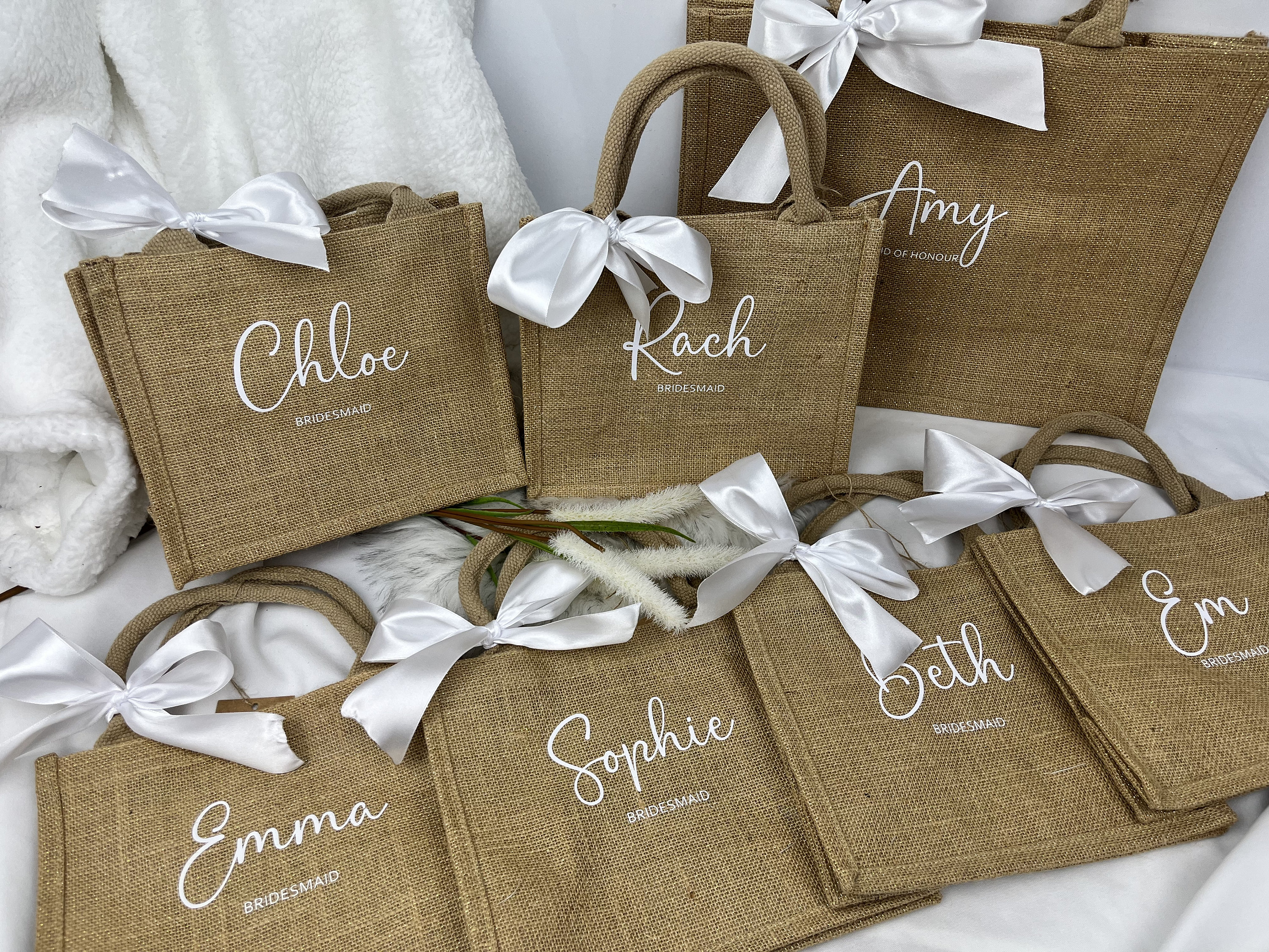Bridesmaid Gift Bags With Ribbon, Bridesmaid Burlap Tote Bags ...