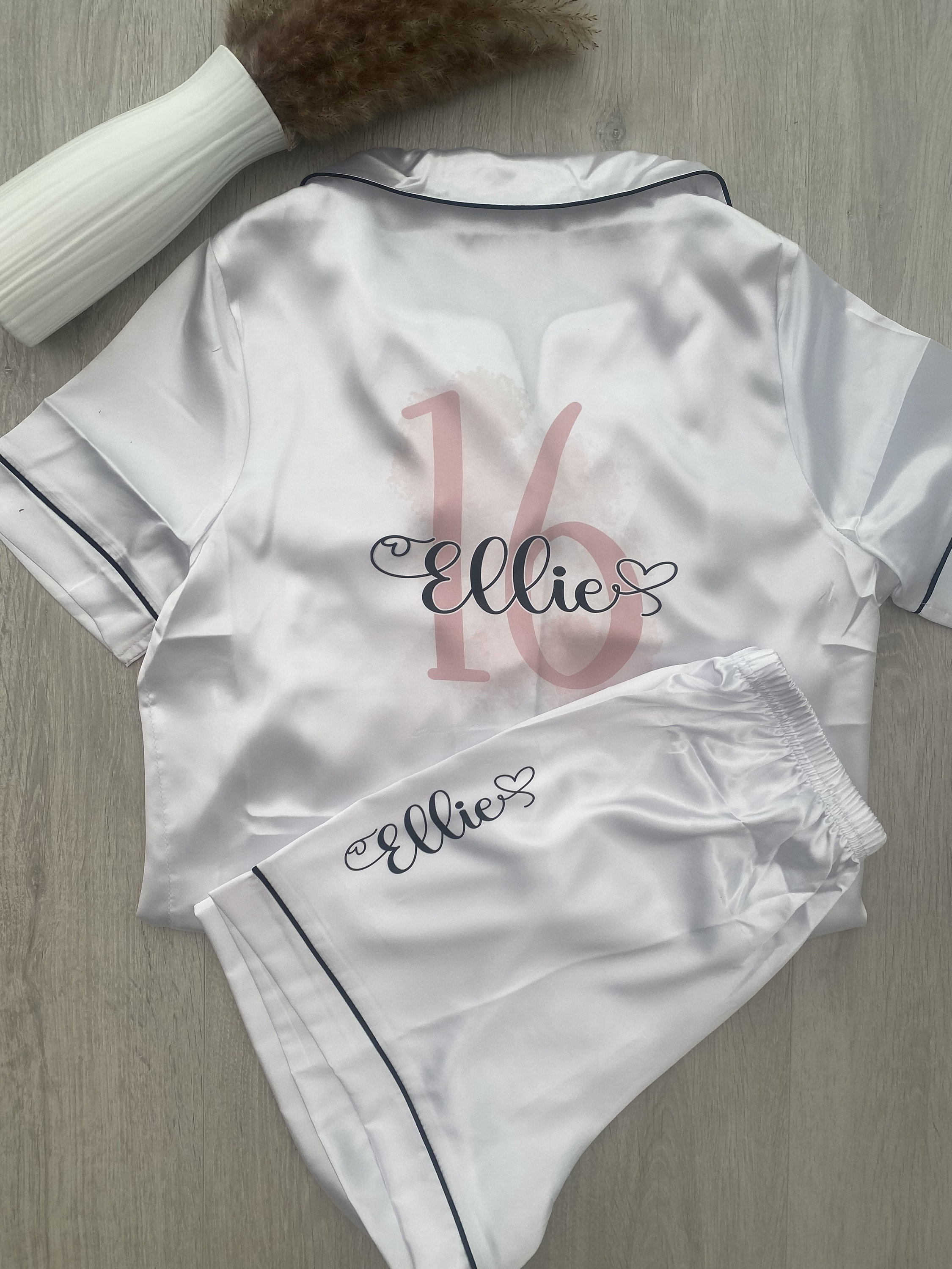 Satin Shorts Pyjamas for Birthday Personalised Name and Age Silky