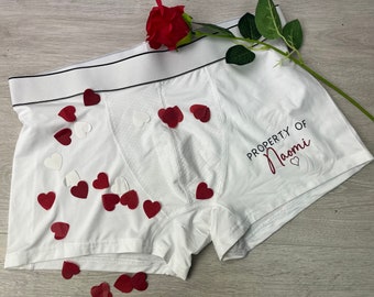 Boxers Saint Valentin, Propriété de... Cadeau drôle de boxeurs blancs