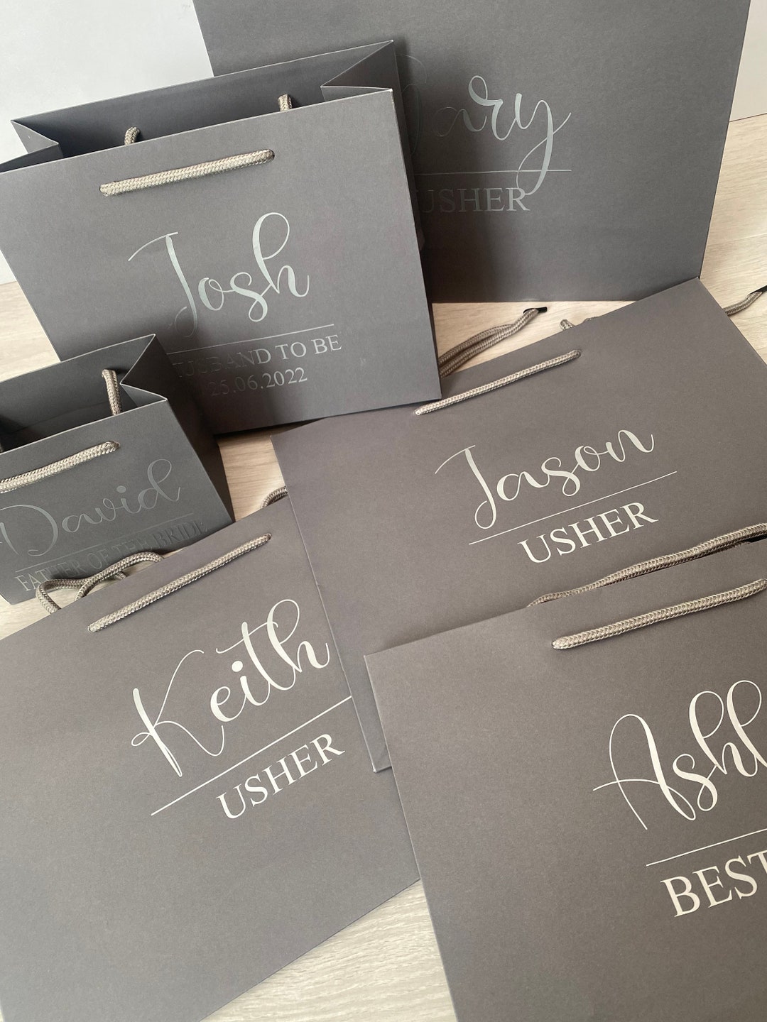 Personalised Grey Gift Bag Gift Bag for Wedding 3 Sizes Etsy