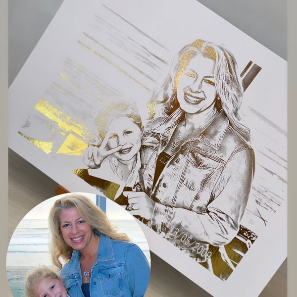 Mother's Day Foil Portrait, Gift for Mom, Foiled Photo, Gift from Children
