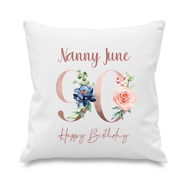 Personalised Age Name Birthday Cushion, floral country linen pillow 18th 50th 60th 70th 80th 90th Girls/Mum/Nan/Grandma birthday gift